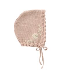 knitted baby bonnet embroidered