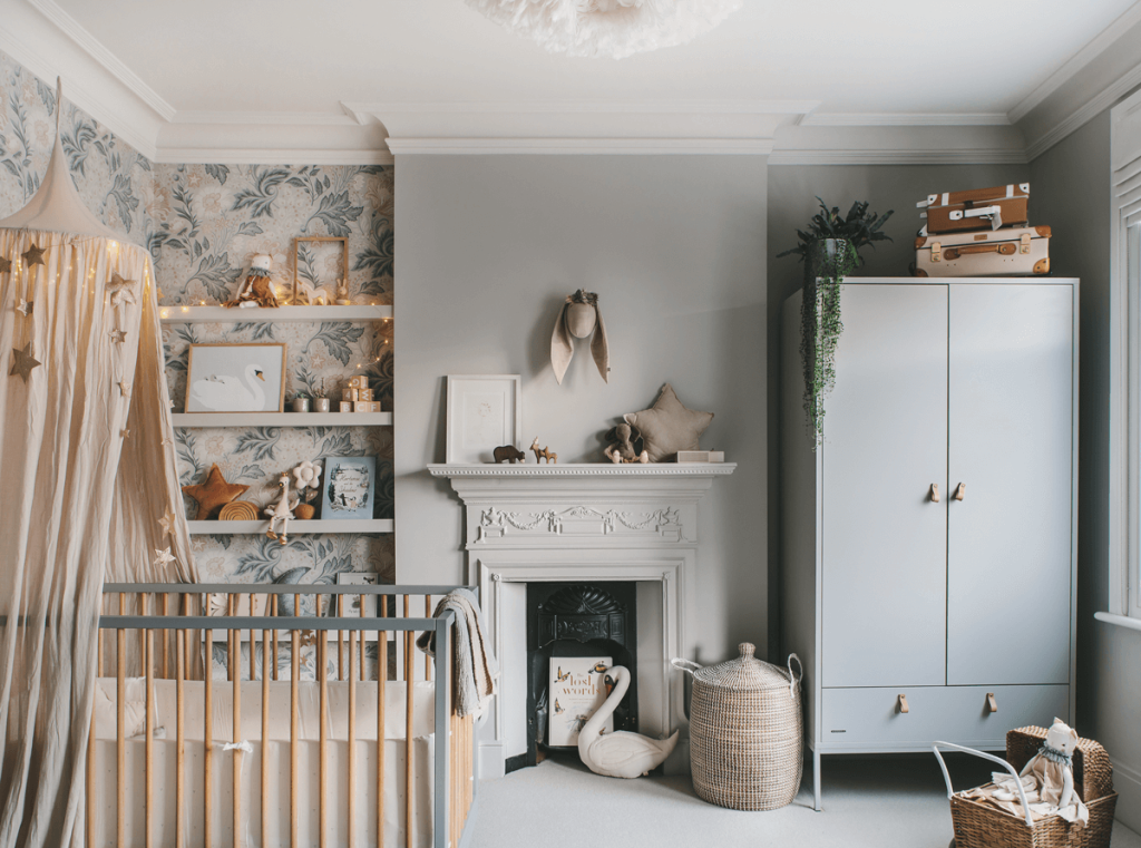 An enchanting nursery in grey and blush tones