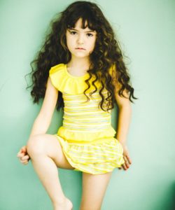 Yellow ruffle swimsuit by Japan kids fashion brand Green Label Relaxing by United Arrows