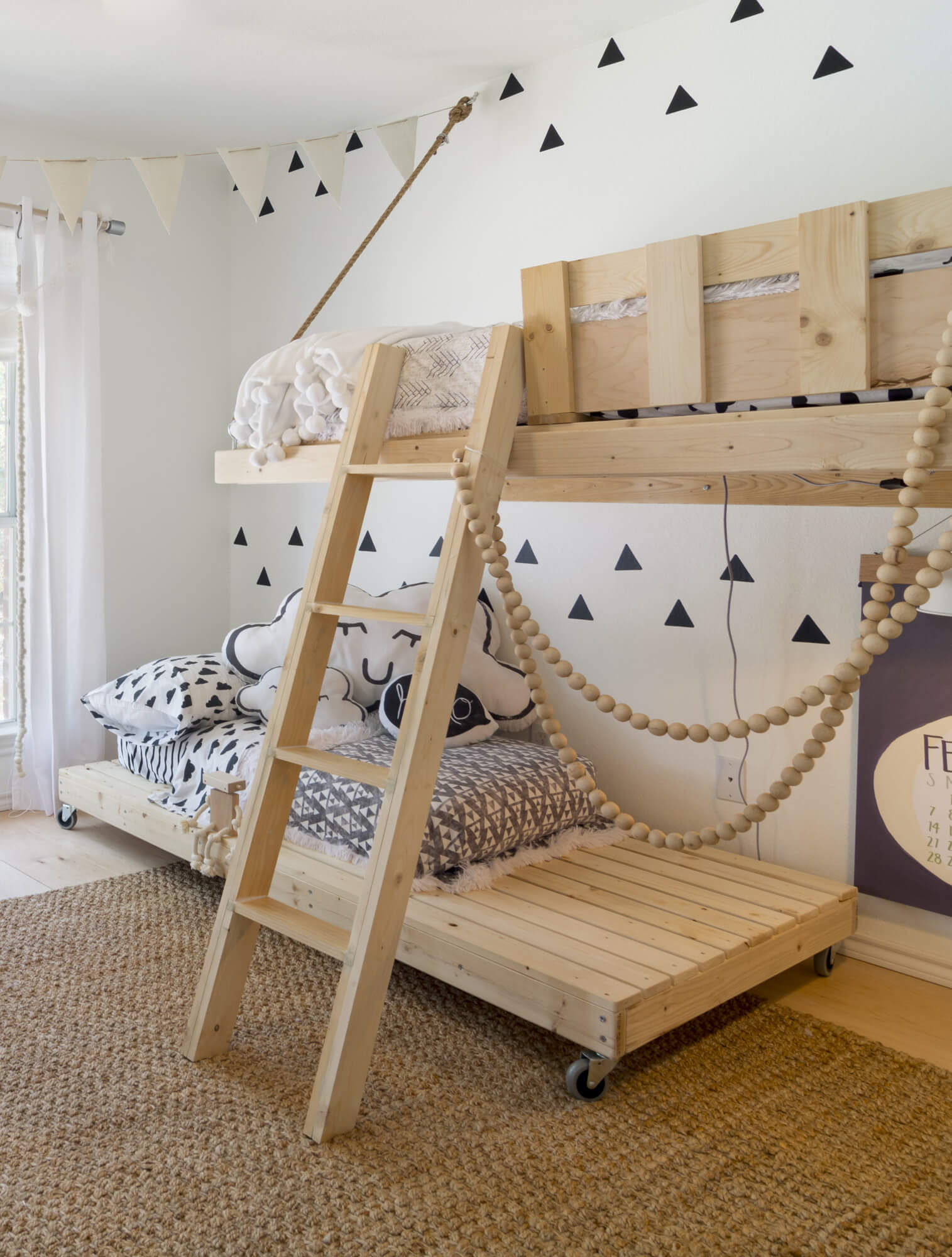 wooden bunk bed childrens room